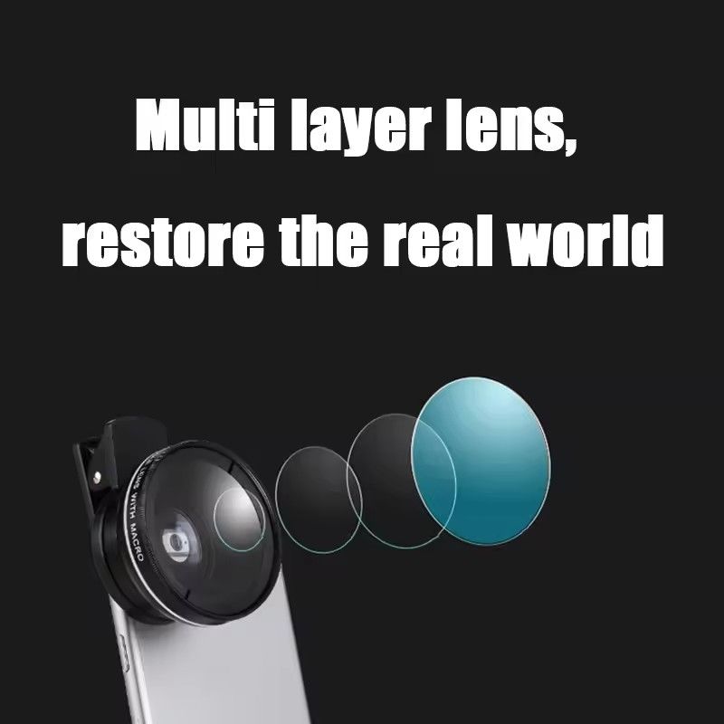 1PC 2 IN 1 Lens Universal Clip 37mm Mobile Phone Lens Professional 0.45X 49uv Super Wide-Angle + Macro HD Lens C-644