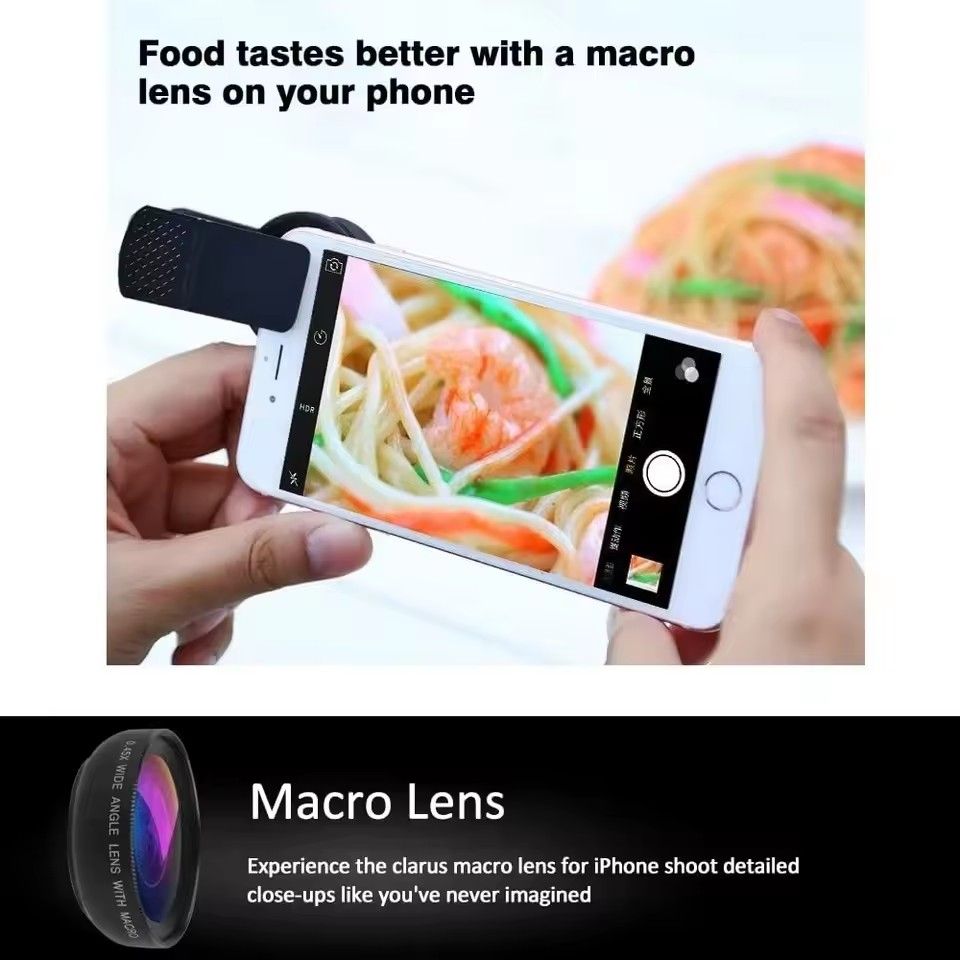 1PC 2 IN 1 Lens Universal Clip 37mm Mobile Phone Lens Professional 0.45X 49uv Super Wide-Angle + Macro HD Lens C-644