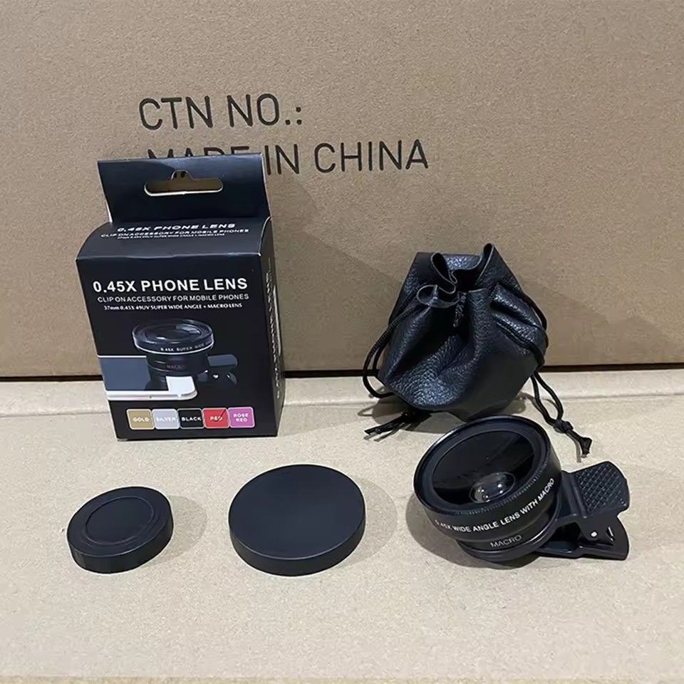 1PC 2 IN 1 Lens Universal Clip 37mm Mobile Phone Lens Professional 0.45X 49uv Super Wide-Angle + Macro HD Lens C-644