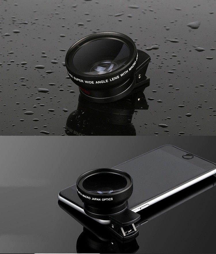 1PC 2 IN 1 Lens Universal Clip 37mm Mobile Phone Lens Professional 0.45X 49uv Super Wide-Angle + Macro HD Lens C-644