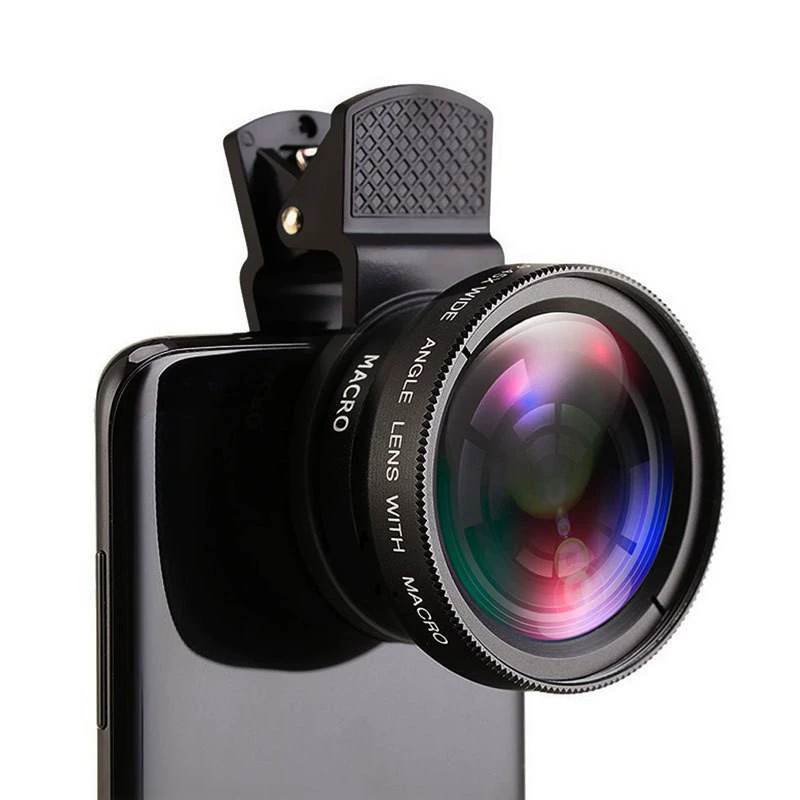 1PC 2 IN 1 Lens Universal Clip 37mm Mobile Phone Lens Professional 0.45X 49uv Super Wide-Angle + Macro HD Lens C-644