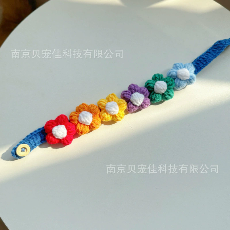 1PC Pet Collar Cat Knitting Collar Small Dog Cat Short Blue and White Cat Flower Bib Pet Bib Photo Accessories Pet Supplies