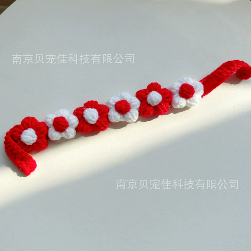 1PC Pet Collar Cat Knitting Collar Small Dog Cat Short Blue and White Cat Flower Bib Pet Bib Photo Accessories Pet Supplies