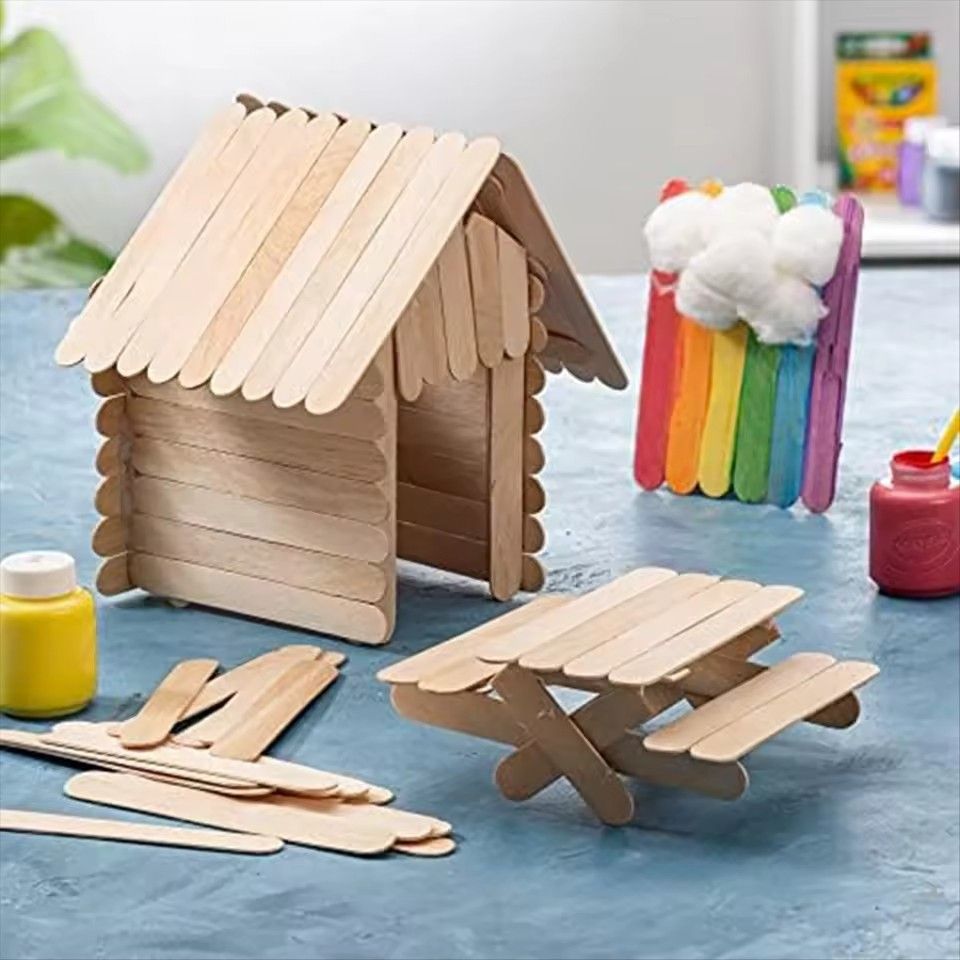 100PCS Wooden Multi-Purpose Popsicle Sticks, Craft, Ice Cream, Wax, Waxing, Tongue Depressor Wood Sticks