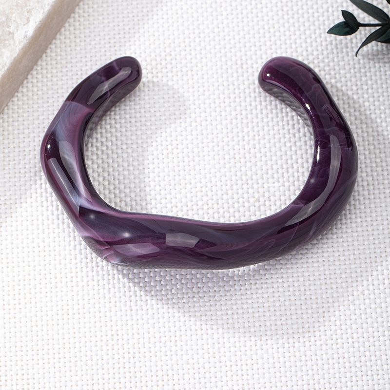 1PC Dopamine Wavy-shape Acrylic Resin Chunky Bangles for Women Irregular Goth Geometric Smudging Cuff Bracelets Charms