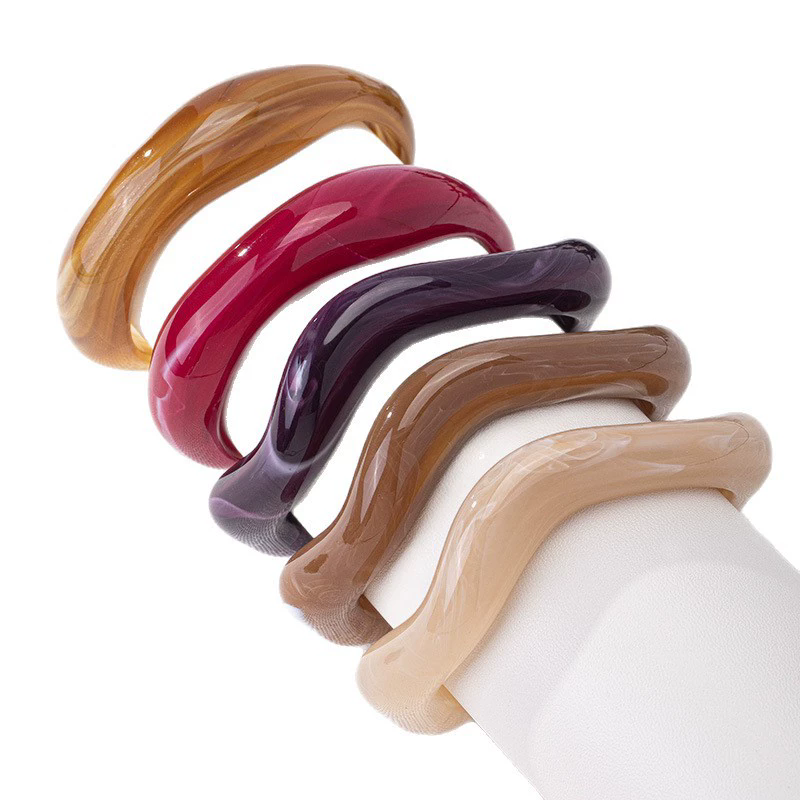 1PC Dopamine Wavy-shape Acrylic Resin Chunky Bangles for Women Irregular Goth Geometric Smudging Cuff Bracelets Charms