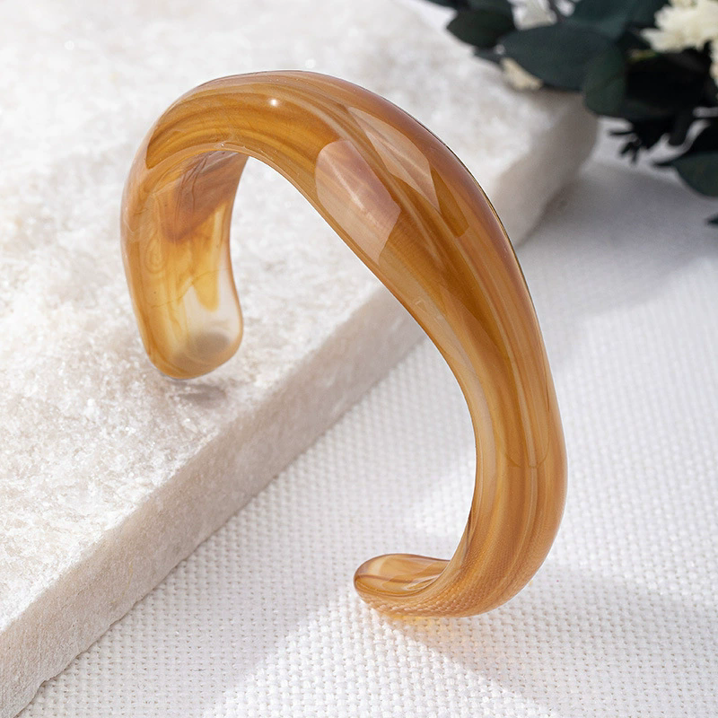 1PC Dopamine Wavy-shape Acrylic Resin Chunky Bangles for Women Irregular Goth Geometric Smudging Cuff Bracelets Charms