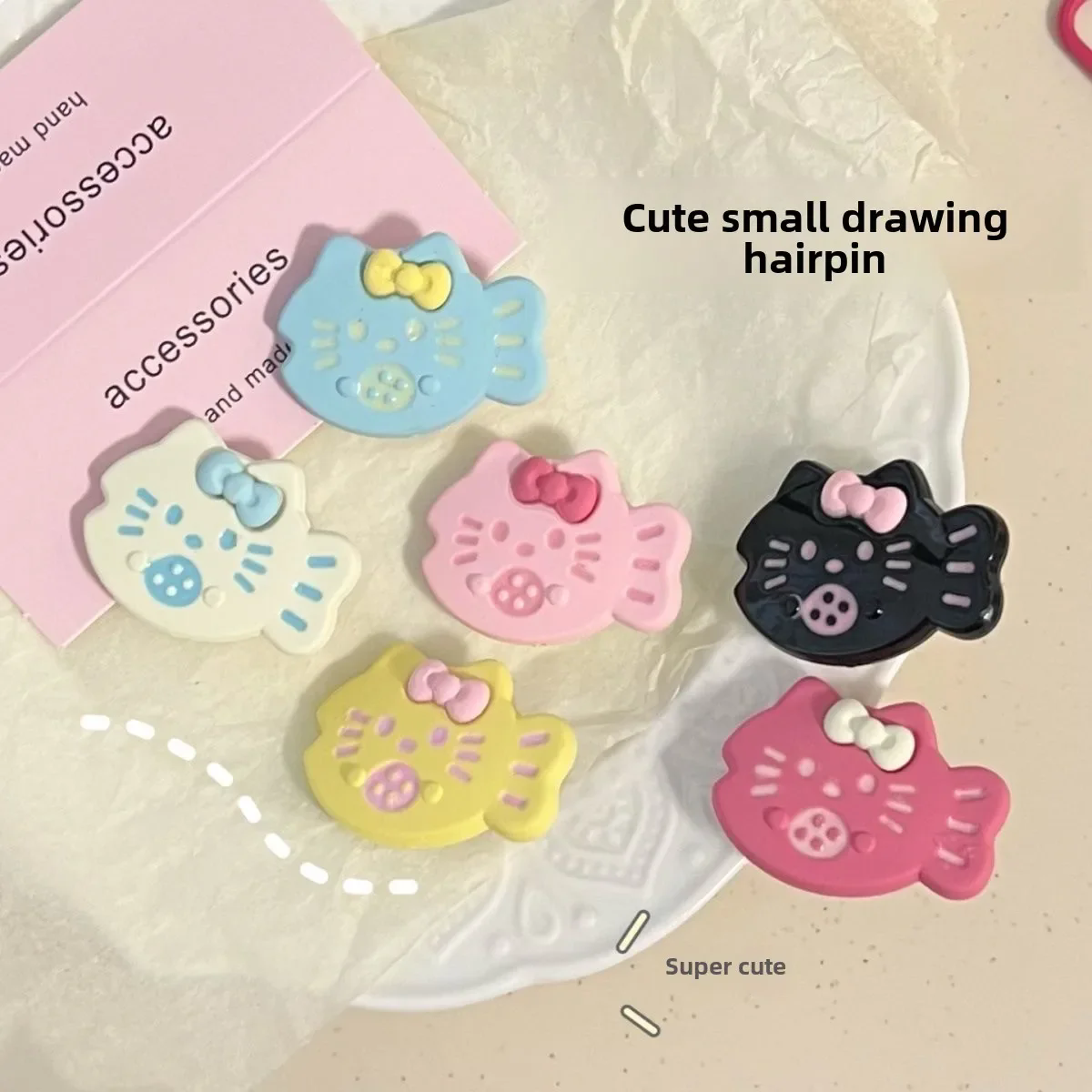 6PCS  Cute Cat Little Fish Hair Clip Girl Style Sweet Soft Dopamine Versatile Edge Clamps Hair Accessories for Women Girl