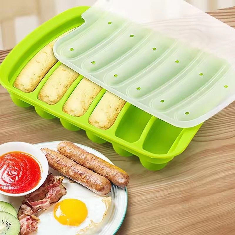 1PC Green 6-Grid Silicone Sausage Maker Mould for DIY Ham Hot Dog Cake Baking Non-Stick Dishwasher Safe Kitchen Tools