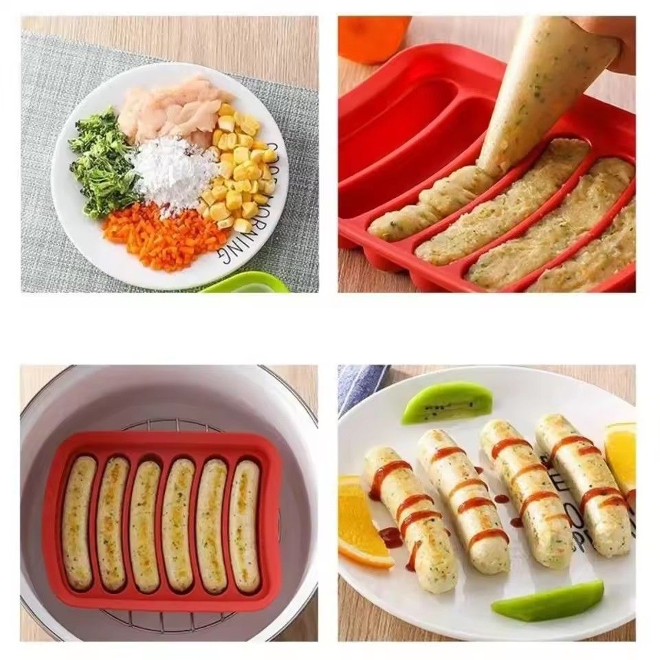 1PC Green 6-Grid Silicone Sausage Maker Mould for DIY Ham Hot Dog Cake Baking Non-Stick Dishwasher Safe Kitchen Tools