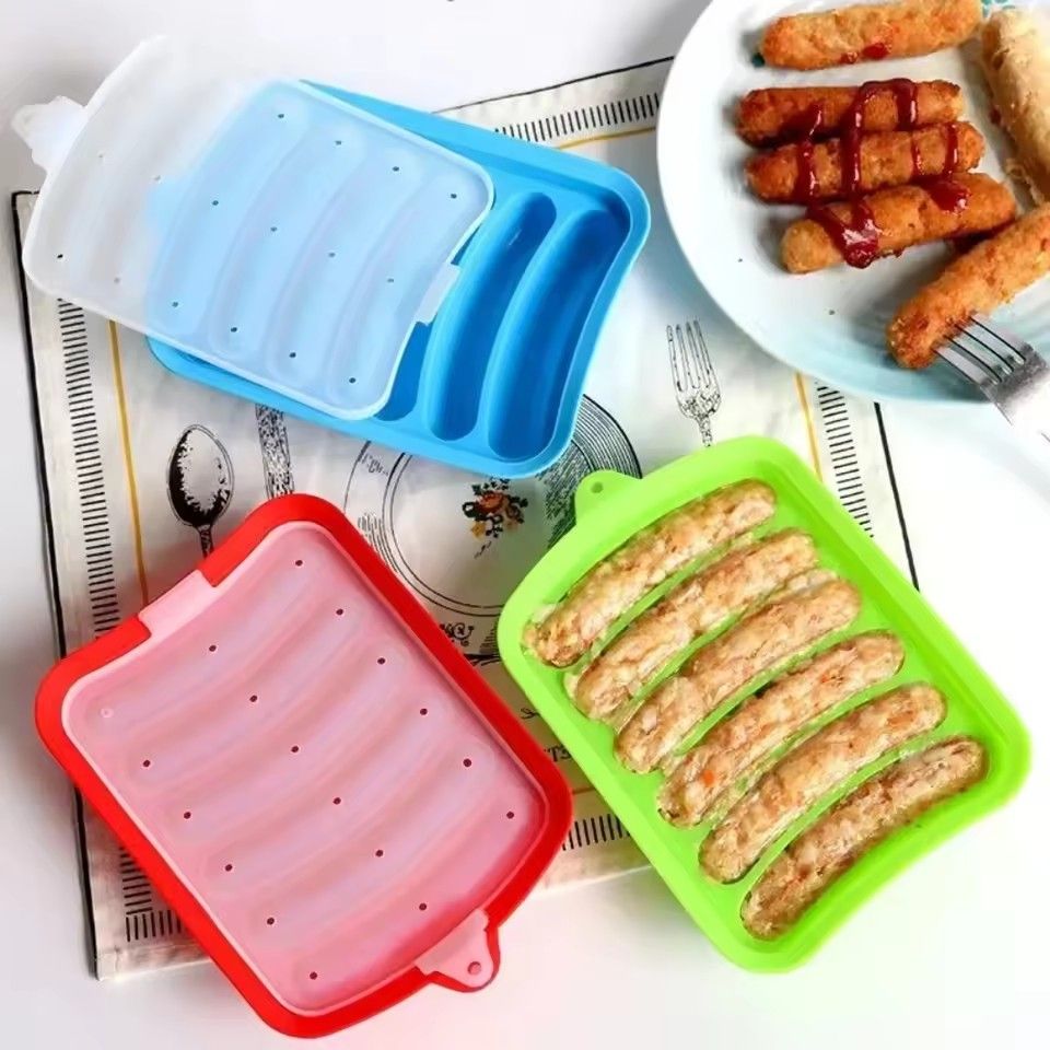 1PC Green 6-Grid Silicone Sausage Maker Mould for DIY Ham Hot Dog Cake Baking Non-Stick Dishwasher Safe Kitchen Tools