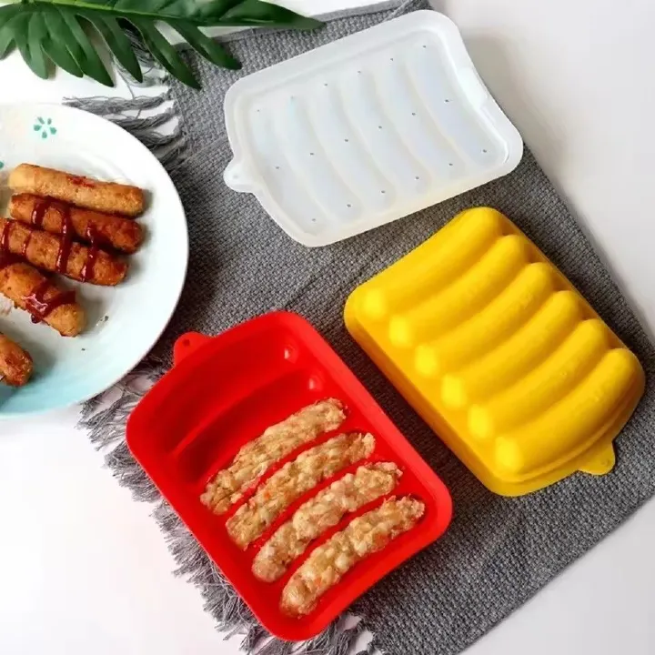 1PC Green 6-Grid Silicone Sausage Maker Mould for DIY Ham Hot Dog Cake Baking Non-Stick Dishwasher Safe Kitchen Tools