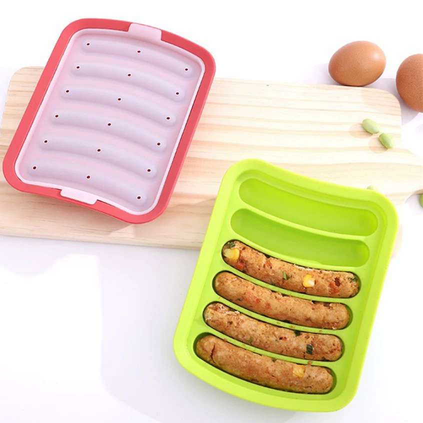1PC Green 6-Grid Silicone Sausage Maker Mould for DIY Ham Hot Dog Cake Baking Non-Stick Dishwasher Safe Kitchen Tools