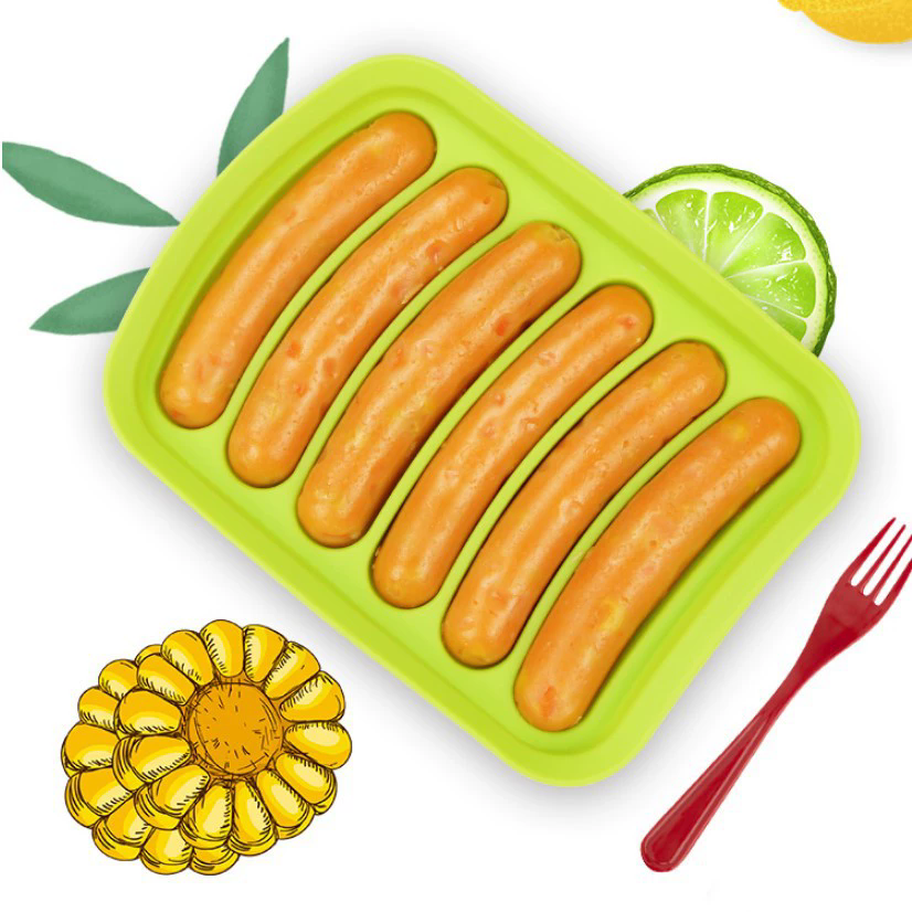 1PC Green 6-Grid Silicone Sausage Maker Mould for DIY Ham Hot Dog Cake Baking Non-Stick Dishwasher Safe Kitchen Tools