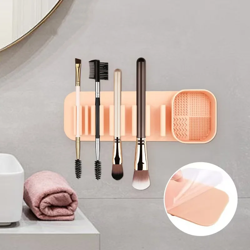 1Pc Silicone Makeup Brush Cleaner Tool Wall Mounted Suction Cup Makeup Brush Drying Rack Cleaning Drying Makeup Brush