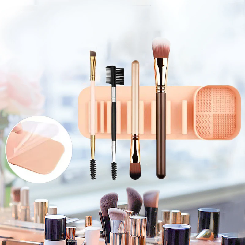 1Pc Silicone Makeup Brush Cleaner Tool Wall Mounted Suction Cup Makeup Brush Drying Rack Cleaning Drying Makeup Brush