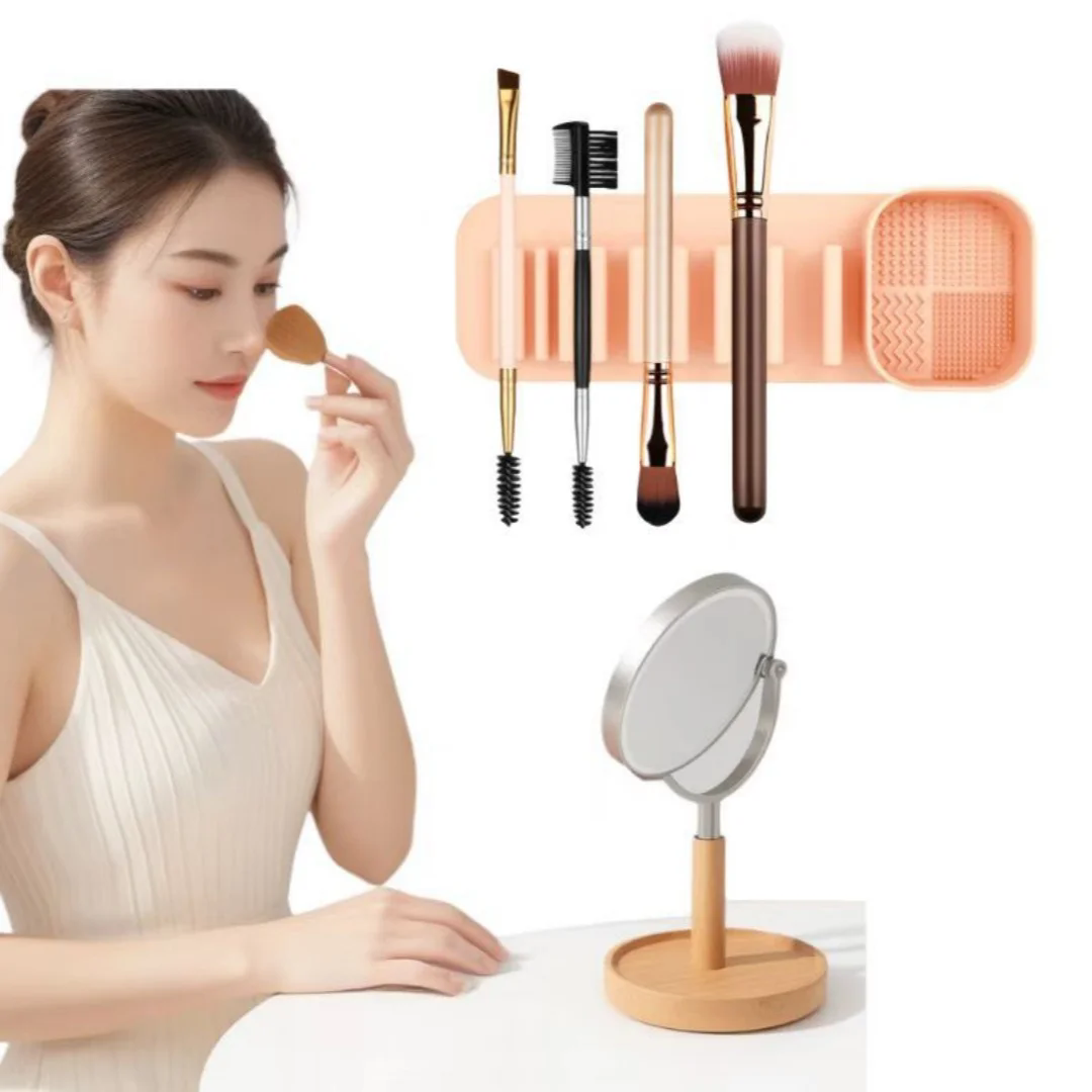1Pc Silicone Makeup Brush Cleaner Tool Wall Mounted Suction Cup Makeup Brush Drying Rack Cleaning Drying Makeup Brush