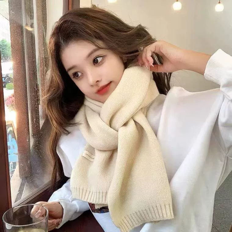 1PC Simple Solid Soft Scarf Autumn Winter Women Knitted Wool Korean Couple Fashion Thick Warm Muffler Thermal Muffler Male Shawl