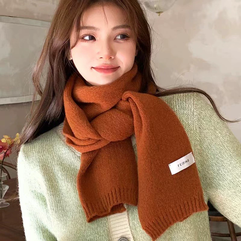 1PC Simple Solid Soft Scarf Autumn Winter Women Knitted Wool Korean Couple Fashion Thick Warm Muffler Thermal Muffler Male Shawl