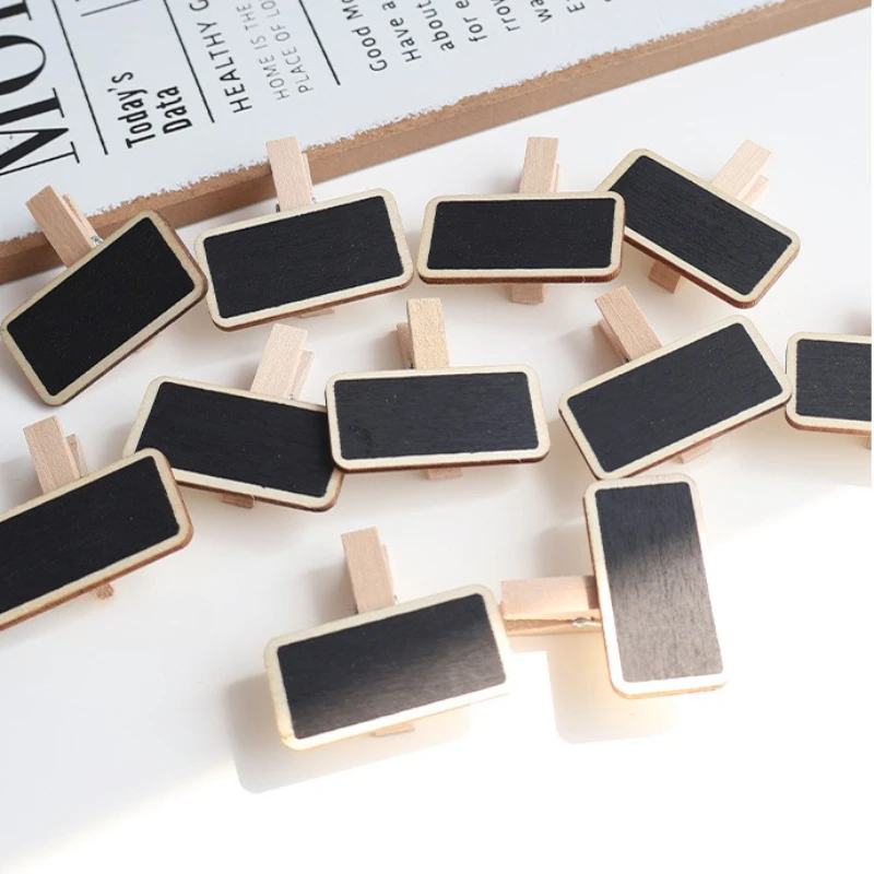 10PCS  Mini wooden small blackboard clip display price tag insert sign Sticky note clip mini photo clip small blackboard