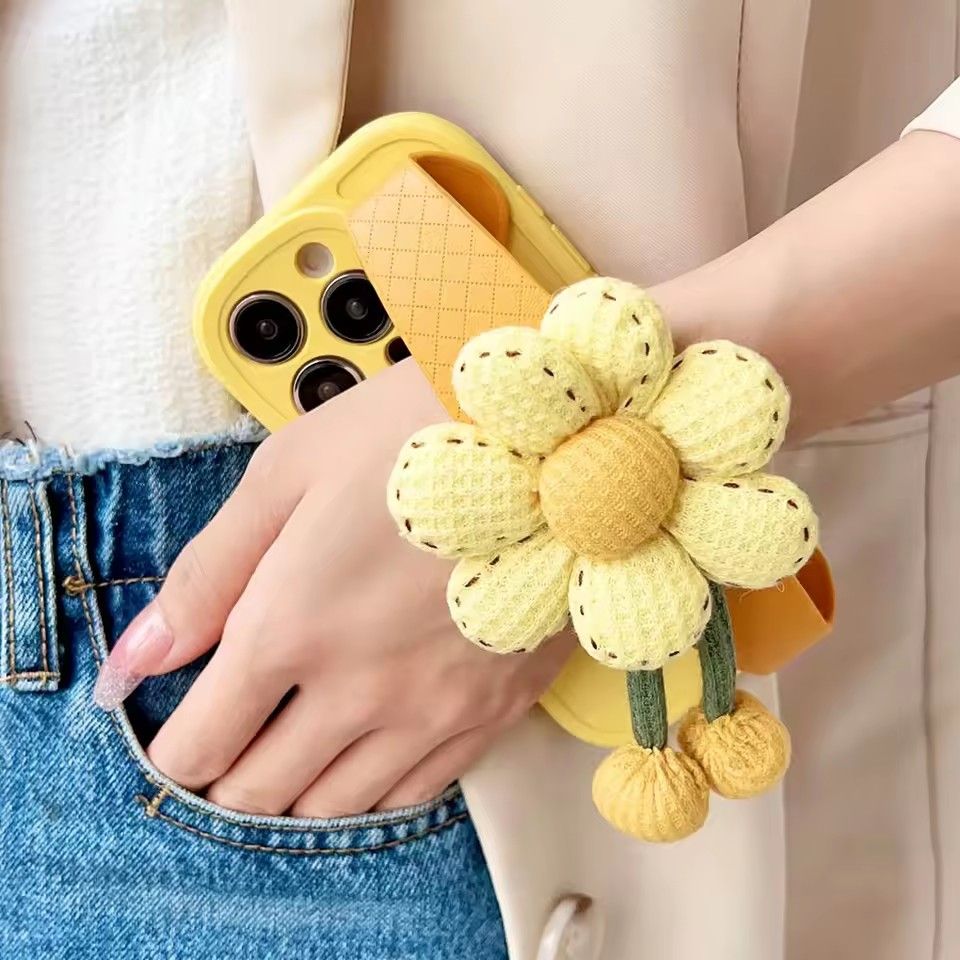 1PC Korean ins Style Pumpkin Flower Cute Phone Case For iPhone 15 14 13 12  Pro Max Plus With Wristband Straps Protection Cover
