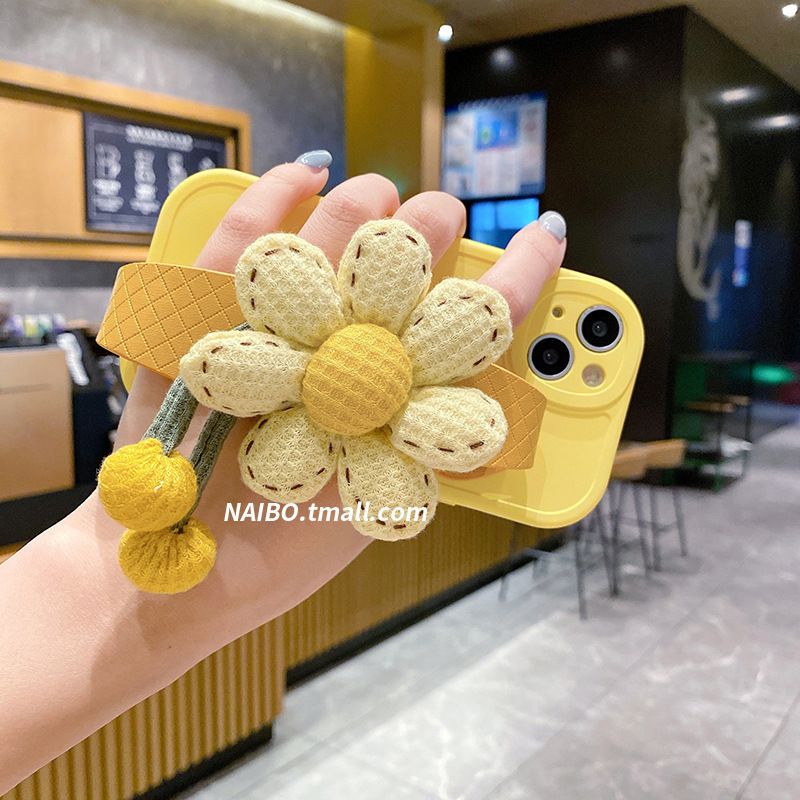 1PC Korean ins Style Pumpkin Flower Cute Phone Case For iPhone 15 14 13 12  Pro Max Plus With Wristband Straps Protection Cover