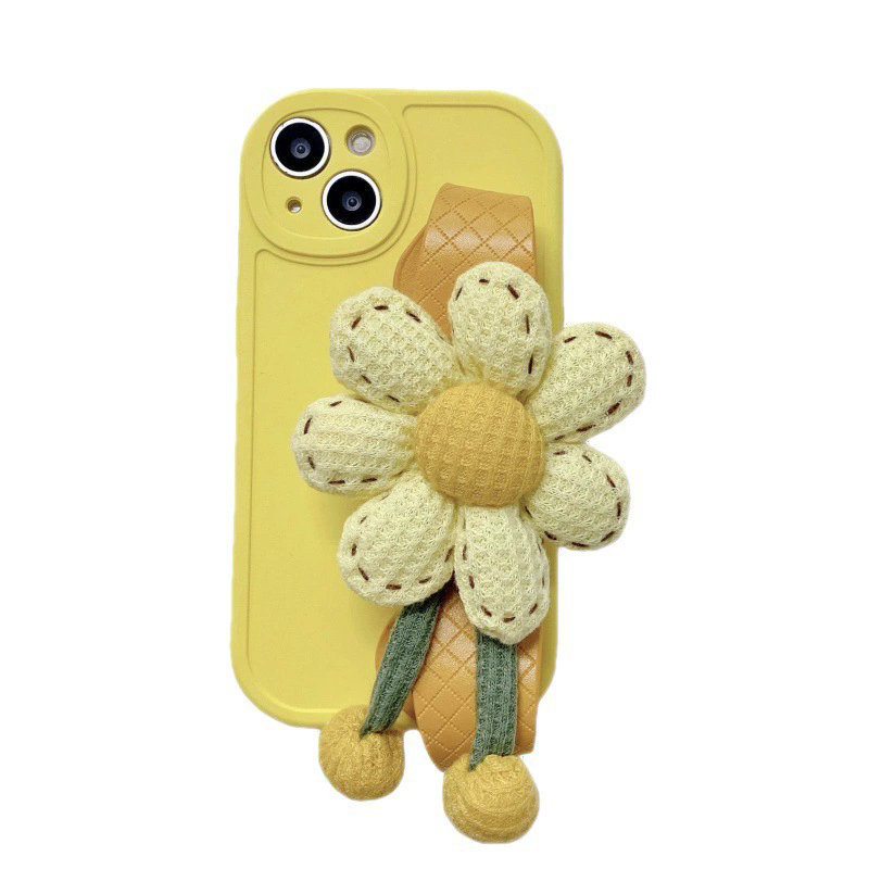1PC Korean ins Style Pumpkin Flower Cute Phone Case For iPhone 15 14 13 12  Pro Max Plus With Wristband Straps Protection Cover