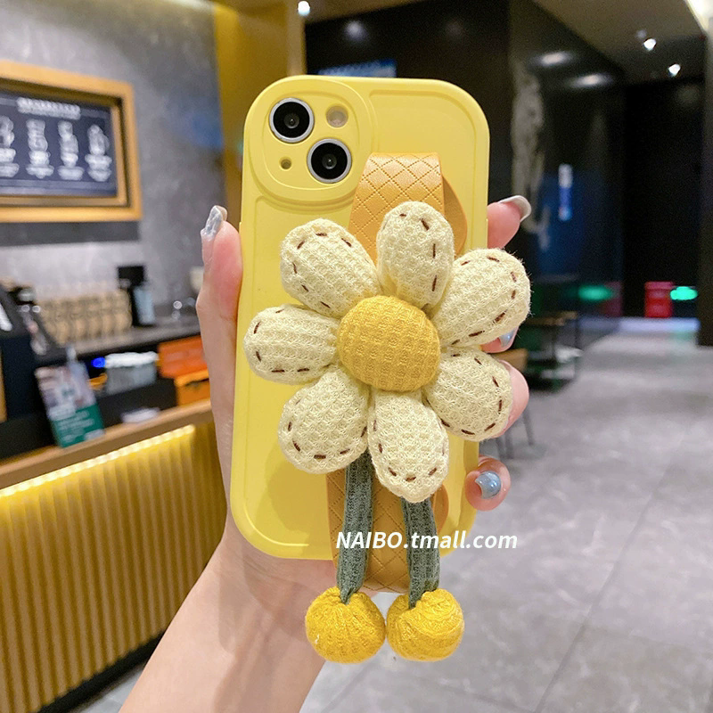 1PC Korean ins Style Pumpkin Flower Cute Phone Case For iPhone 15 14 13 12  Pro Max Plus With Wristband Straps Protection Cover