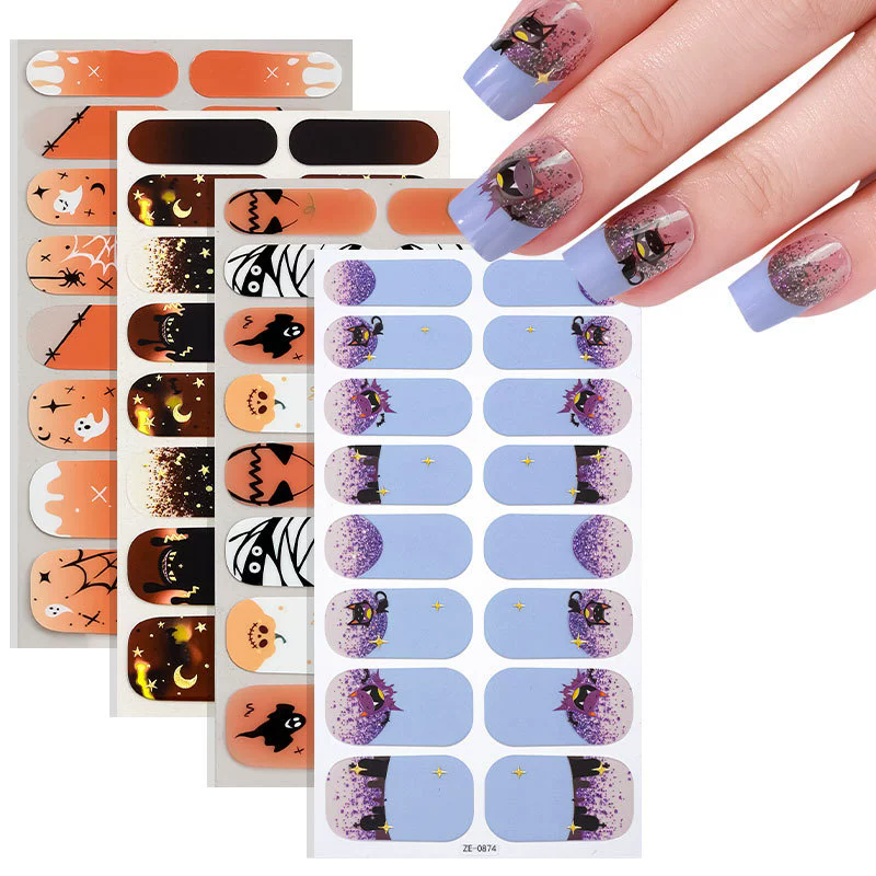 1PC  New Halloween luminous nail oil film nail stickers, spider web ghost dark style European and American nail stickers view 3