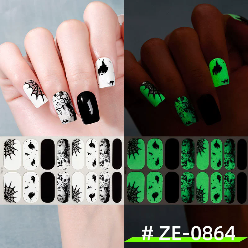 1PC  New Halloween luminous nail oil film nail stickers, spider web ghost dark style European and American nail stickers view 5