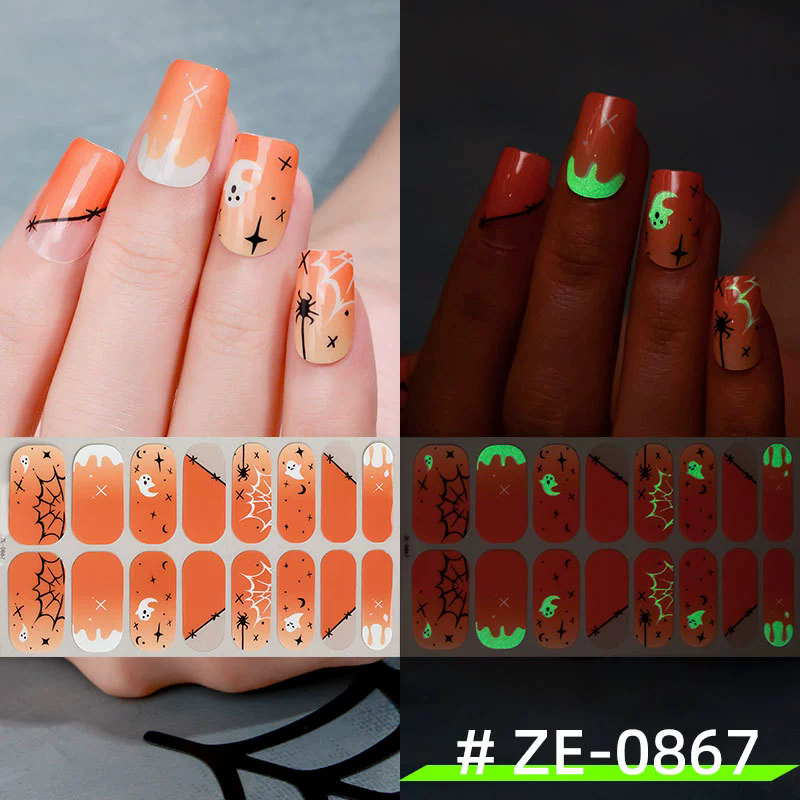 1PC  New Halloween luminous nail oil film nail stickers, spider web ghost dark style European and American nail stickers view 7