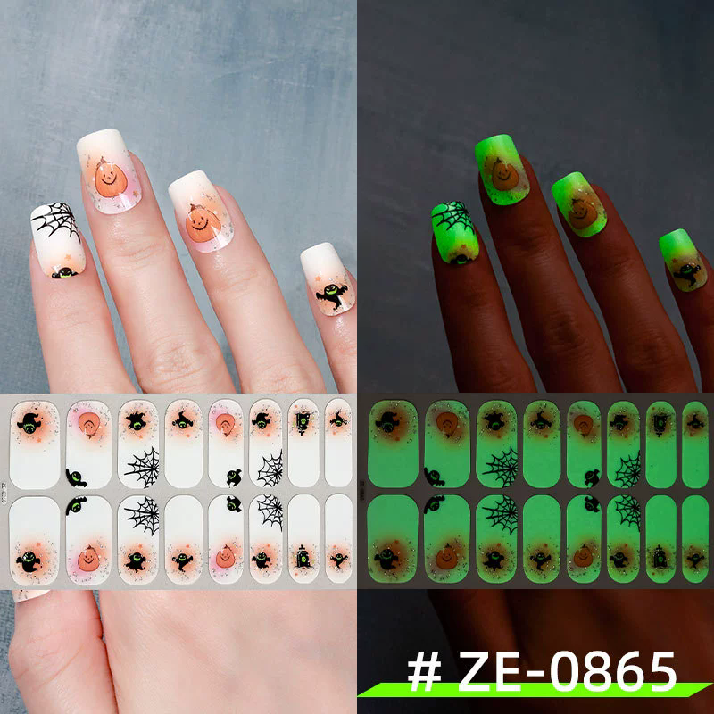 1PC  New Halloween luminous nail oil film nail stickers, spider web ghost dark style European and American nail stickers view 6