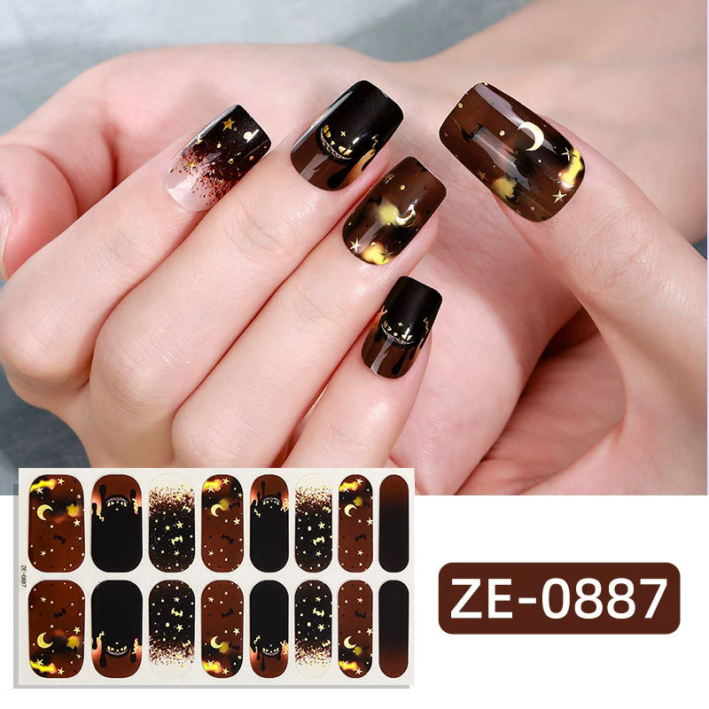 1PC  New Halloween luminous nail oil film nail stickers, spider web ghost dark style European and American nail stickers view 9