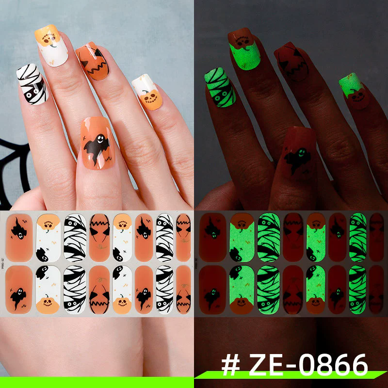 1PC  New Halloween luminous nail oil film nail stickers, spider web ghost dark style European and American nail stickers view 8