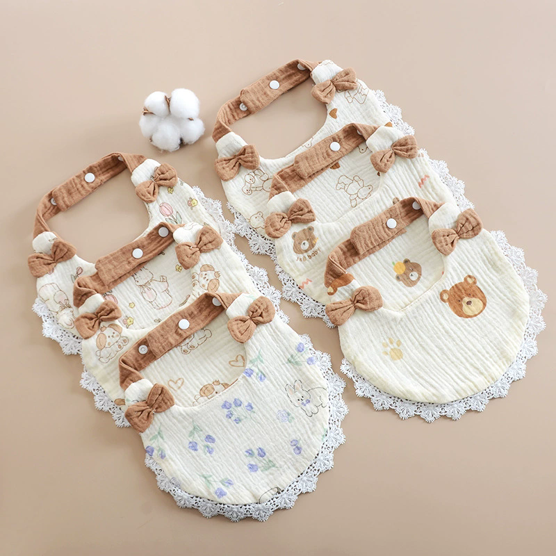 1PC Newborn Baby Bibs Cute Bows Lace Muslin Burp Cloth Cotton Saliva Towel for Girls Infant Bib Babies Items Accessories
