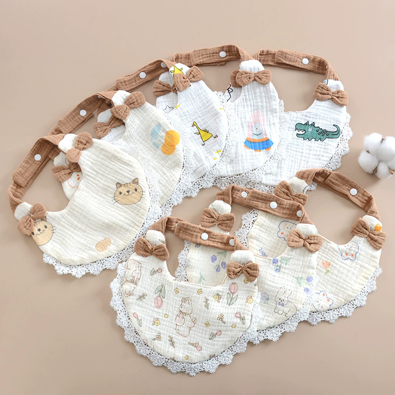 1PC Newborn Baby Bibs Cute Bows Lace Muslin Burp Cloth Cotton Saliva Towel for Girls Infant Bib Babies Items Accessories
