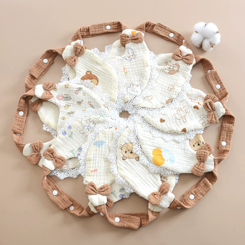 1PC Newborn Baby Bibs Cute Bows Lace Muslin Burp Cloth Cotton Saliva Towel for Girls Infant Bib Babies Items Accessories