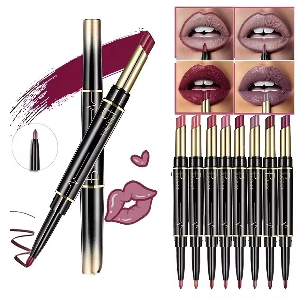 1PC  Matte Smooth Lipstick Sexy Soft Matte Red Purple Lipstick Carving Lip Contours Lip Liner Pencil Double Head Lipsticks