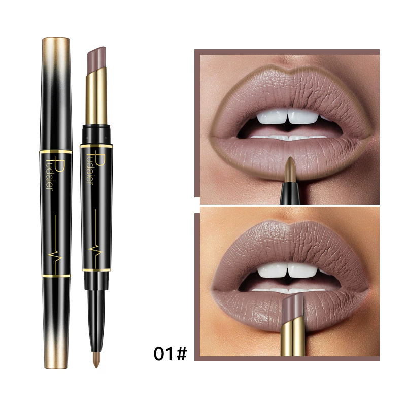 1PC  Matte Smooth Lipstick Sexy Soft Matte Red Purple Lipstick Carving Lip Contours Lip Liner Pencil Double Head Lipsticks view 3