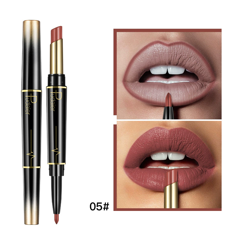 1PC  Matte Smooth Lipstick Sexy Soft Matte Red Purple Lipstick Carving Lip Contours Lip Liner Pencil Double Head Lipsticks view 7