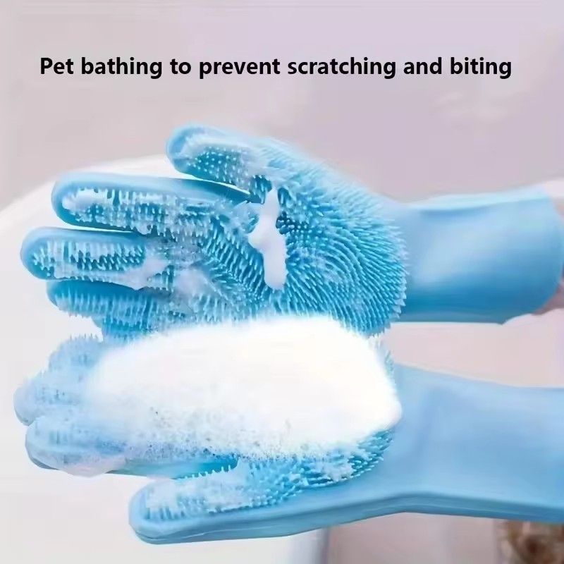 1 Pair Pet grooming and cleaning gloves, dog and cat bathing and shampooing gloves, scrubber, silicone hair removal gloves