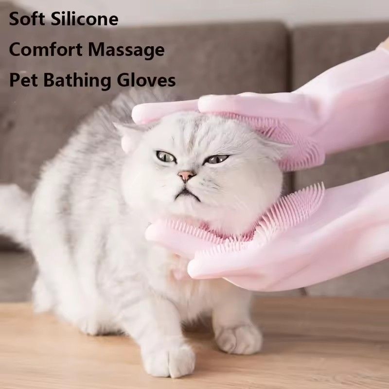 1 Pair Pet grooming and cleaning gloves, dog and cat bathing and shampooing gloves, scrubber, silicone hair removal gloves