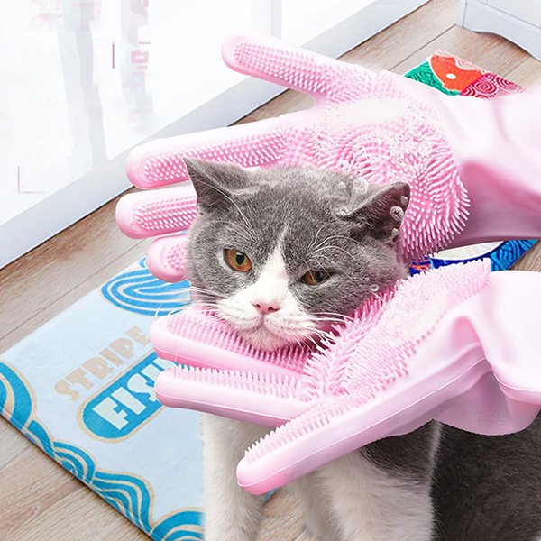 1 Pair Pet grooming and cleaning gloves, dog and cat bathing and shampooing gloves, scrubber, silicone hair removal gloves