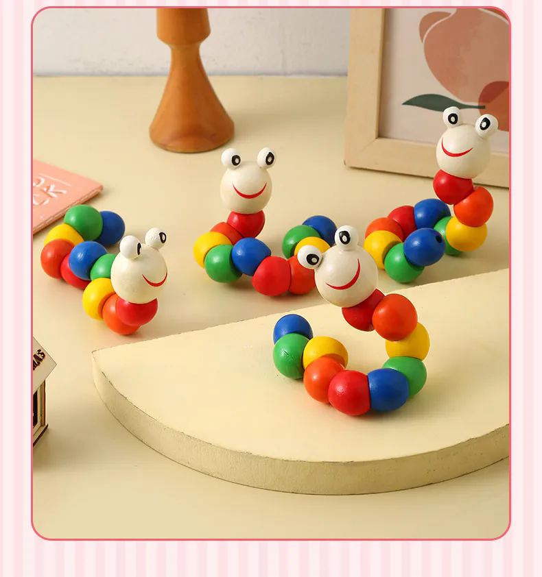 1PC   Wooden Caterpillar Puppet Chilidren Montessori Toys Adorable Bright Color Early Education Learning Toy
