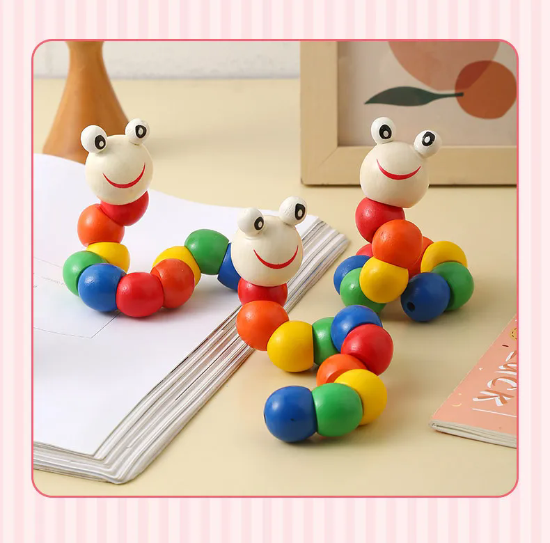 1PC   Wooden Caterpillar Puppet Chilidren Montessori Toys Adorable Bright Color Early Education Learning Toy