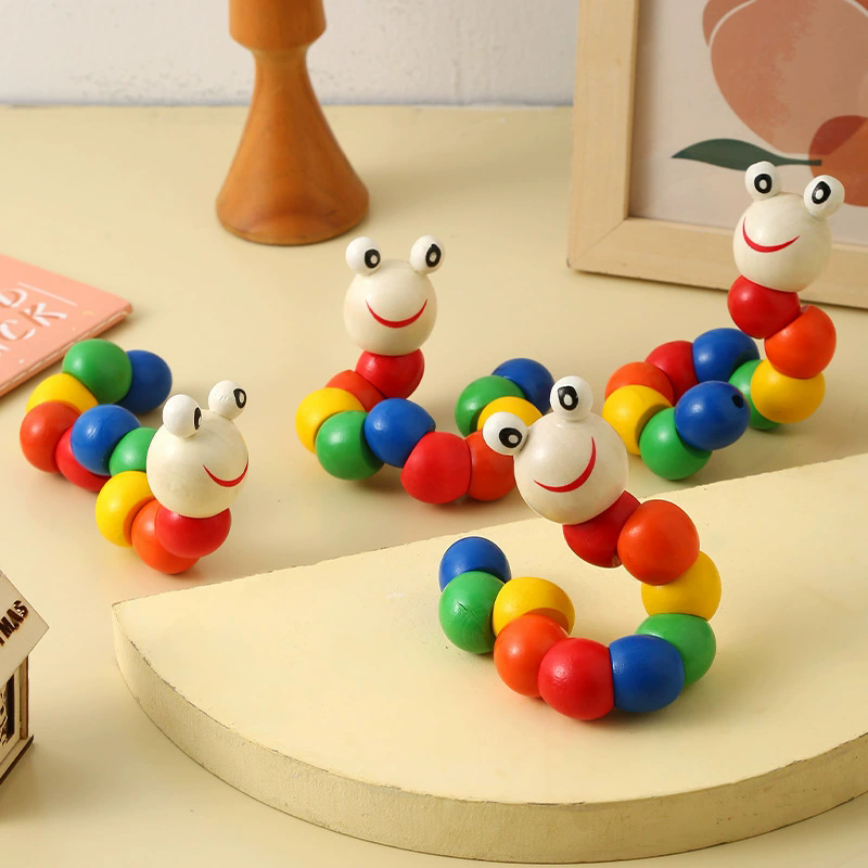 1PC   Wooden Caterpillar Puppet Chilidren Montessori Toys Adorable Bright Color Early Education Learning Toy