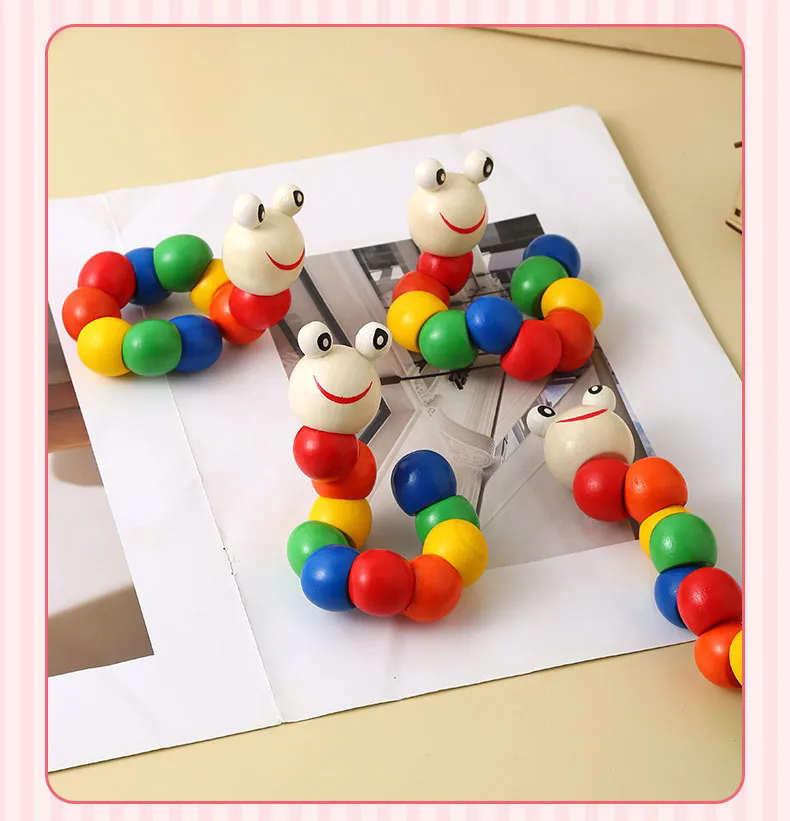 1PC   Wooden Caterpillar Puppet Chilidren Montessori Toys Adorable Bright Color Early Education Learning Toy
