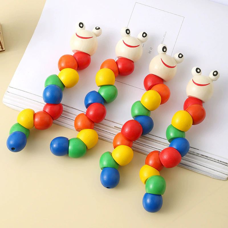1PC   Wooden Caterpillar Puppet Chilidren Montessori Toys Adorable Bright Color Early Education Learning Toy