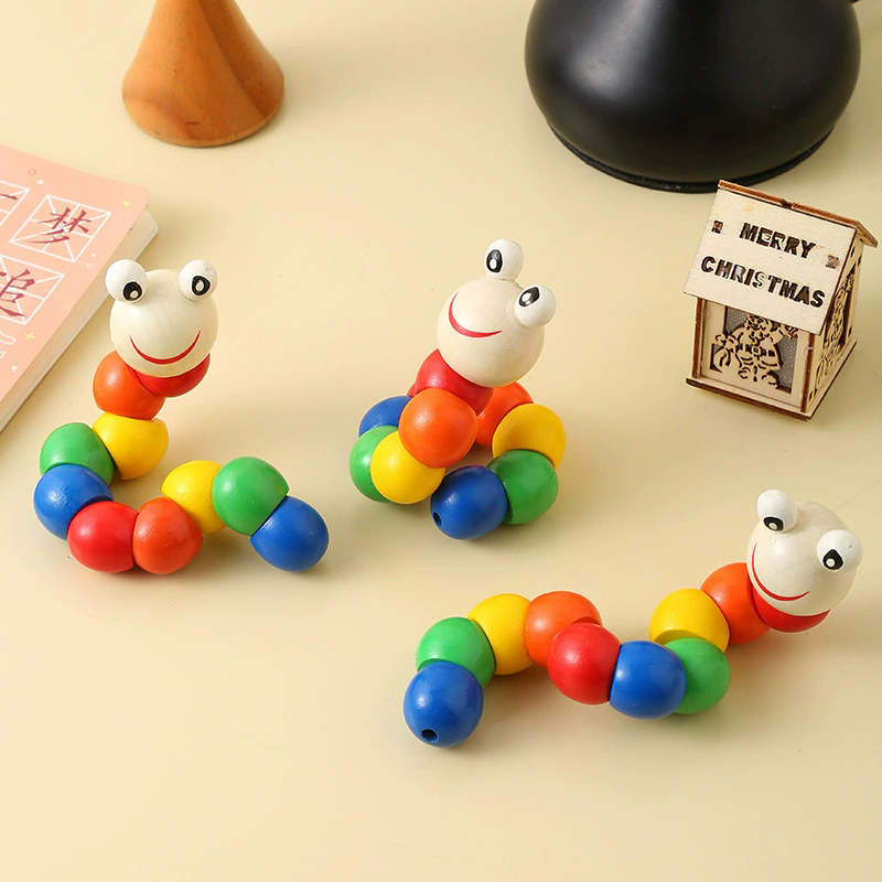 1PC   Wooden Caterpillar Puppet Chilidren Montessori Toys Adorable Bright Color Early Education Learning Toy