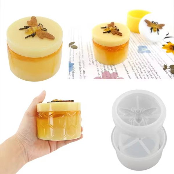 1PC   Bee Can Gypsum Silicone Mold Handmade Gift Resin Candle Cup Ceramic Storage Box Mold Home Crafts Decoration Drop Glue Mold